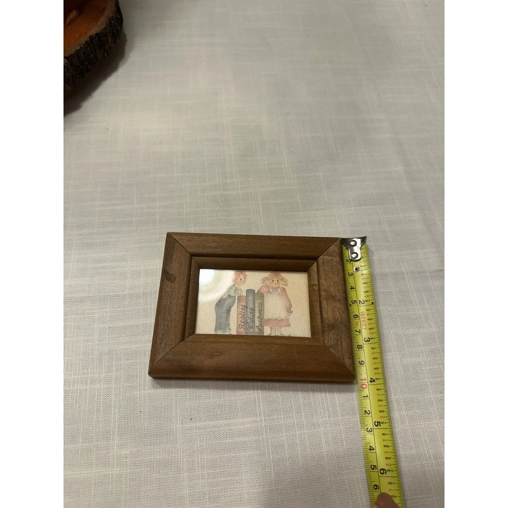 Vintage Hiri Miniature Framed Art Reading Writing Arithmetic Schoolhouse Decor